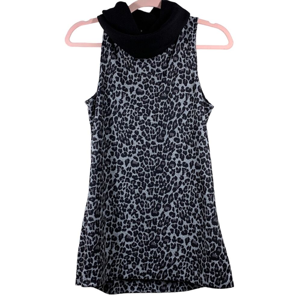 FOREVER 21 Gray Black Leopard Sweater Turtleneck Tank Top Small
